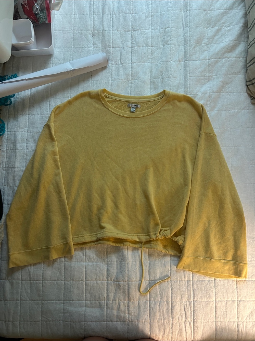 Amuse Society Yellow Cropped Drawstring Sweatshirt